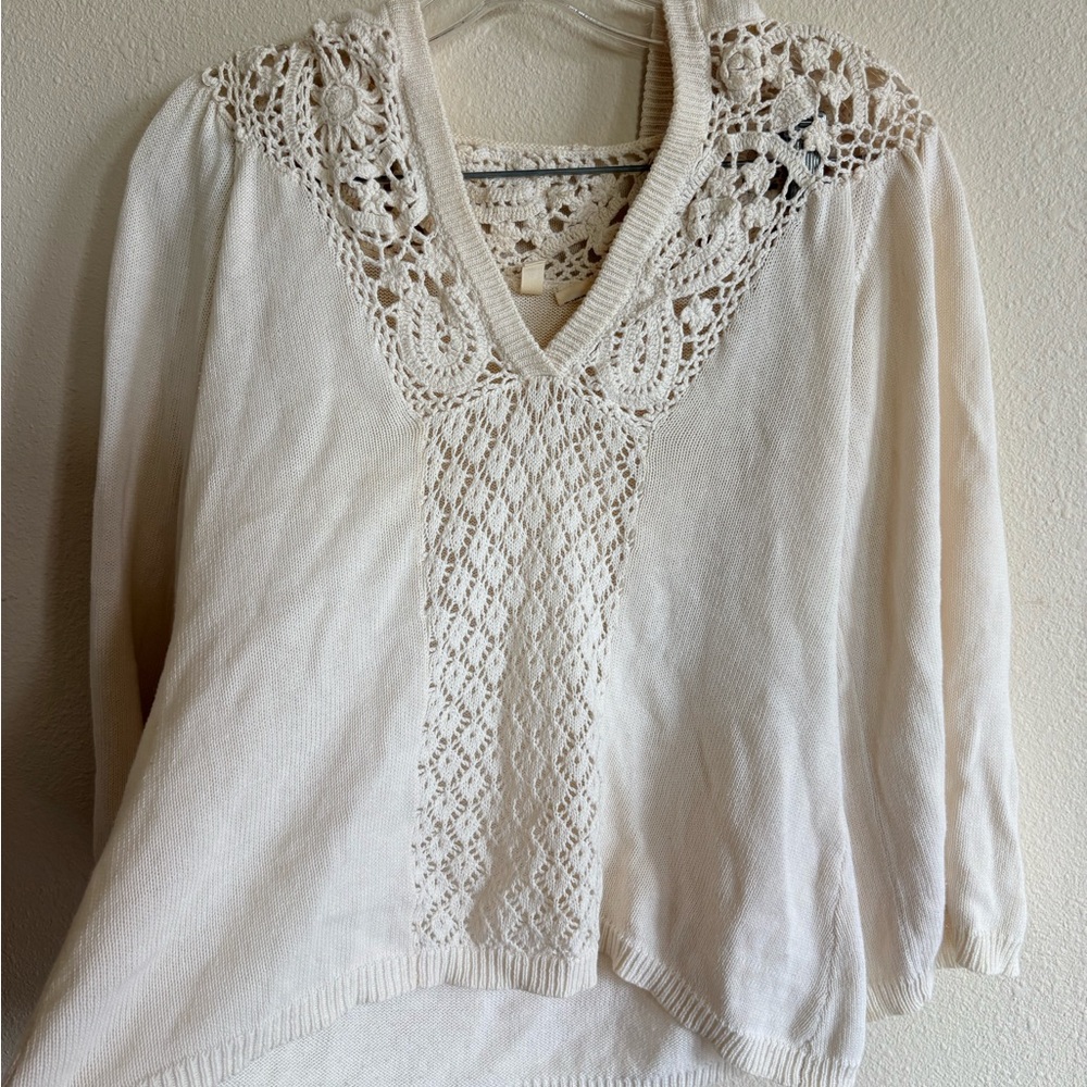 Moth for Anthropologie Hooded Crochet Hoodie Cardigan in creamy white